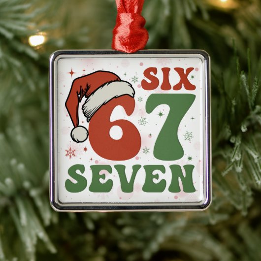 Six Seven 67 Funny Santa Hat Christmas Xmas Meme Metalen Ornament (Boom)