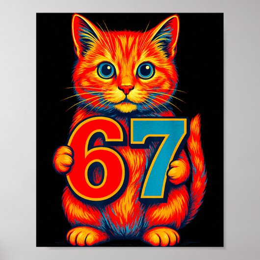 Six Seven 67 Meme 6 7 Cat Youth Boy Girl Poster (Voorkant)