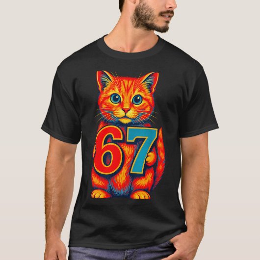 Six Seven 67 Meme 6 7 Cat Youth Boy Girl  T-shirt (Voorkant)