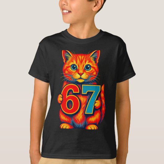 Six Seven 67 Meme 6 7 Cat Youth Boy Girl  T-shirt (Voorkant)