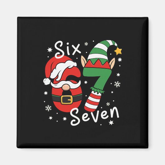 Six Seven 67 Meme 6 7 Elf Kerstman Kerst Pyjama  Magneet (Voorkant)