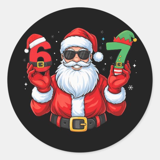 Six Seven 67 Meme 6 7 Elf Kerstman Kerst Pyjama  Ronde Sticker (Voorkant)