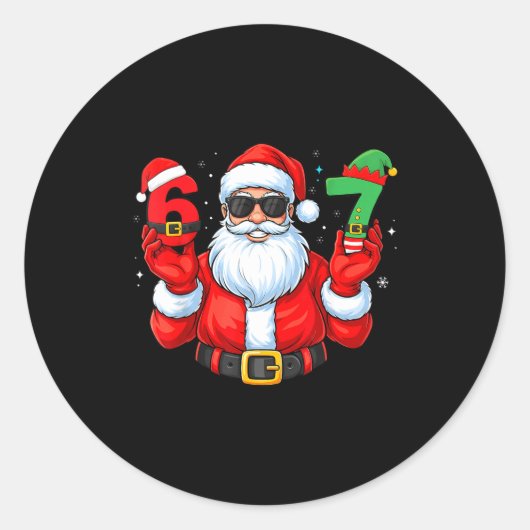 Six Seven 67 Meme 6 7 Elf Kerstman Kerst Pyjama Ronde Sticker (Voorkant)