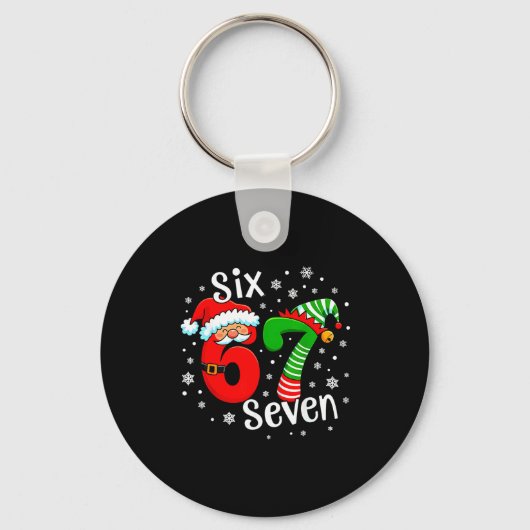 Six Seven 67 Meme 6 7 Elf Kerstman Kerstmis  Sleutelhanger (Voorkant)