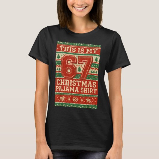 Six Seven 67 Meme 6 7 Holiday Christmas Pajamas Br T-shirt (Voorkant)