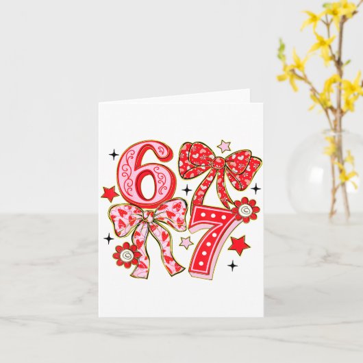 Six Seven 67 Meme Coquette Bow 6 7 Valentines Day  Kaart (Gele Bloem)