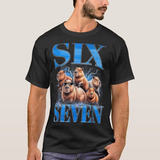 Six Seven 67 Meme Funny Capybara Bootleg Graphic  T-shirt (Voorkant)