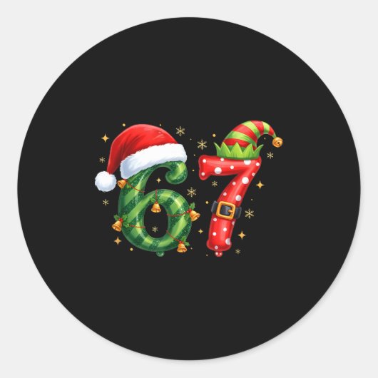 Six Seven 67 Meme Funny Christmas Santa Gen Alpha  Ronde Sticker (Voorkant)