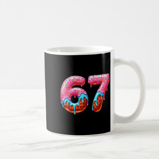 Six Seven 67 Meme Funny Donut Ice Cream Drip Numbe Koffiemok (Rechts)
