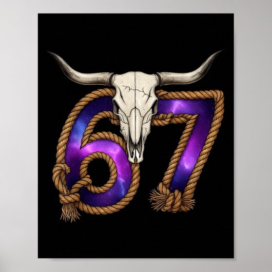 Six Seven 67 Meme Funny Western Cowboy Bull Skull  Poster (Voorkant)