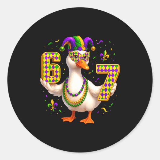 Six Seven 67 Meme Goose With Jester Hat &amp; Bead Ronde Sticker (Voorkant)