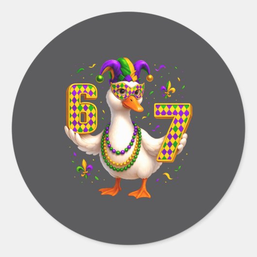 Six Seven 67 Meme Goose With Jester Hat &amp; Bead Ronde Sticker (Voorkant)