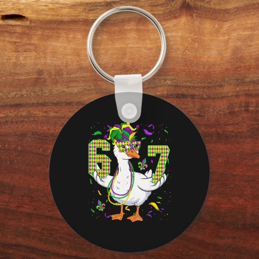 Six Seven 67 Meme Goose With Jester Hat &amp; Bead Sleutelhanger (Voorkant)