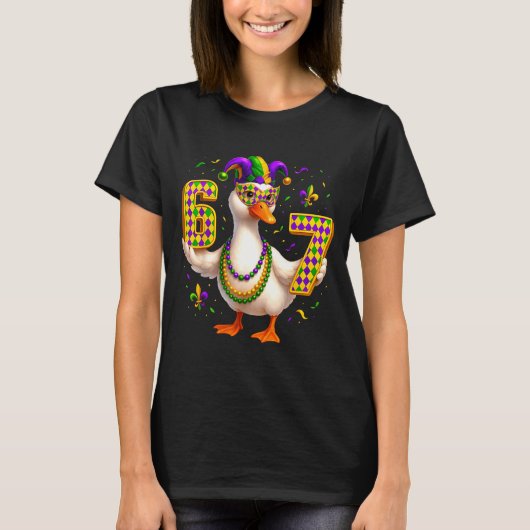 Six Seven 67 Meme Goose With Jester Hat &amp; Bead T-shirt (Voorkant)