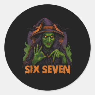 Six Seven 67 Meme Halloween Heks 6 7 Ronde Sticker