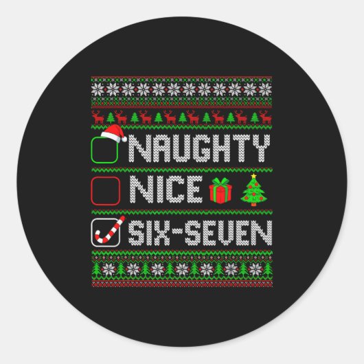 Six Seven 67 Meme Leuke Stoute Kerst Pyjama M Ronde Sticker (Voorkant)