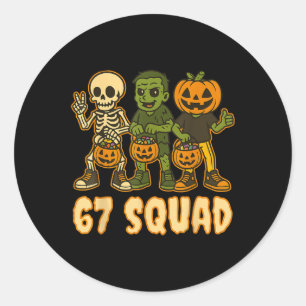 Six Seven 67 Squad Skelet Pompoen Halloween Jongen Ronde Sticker