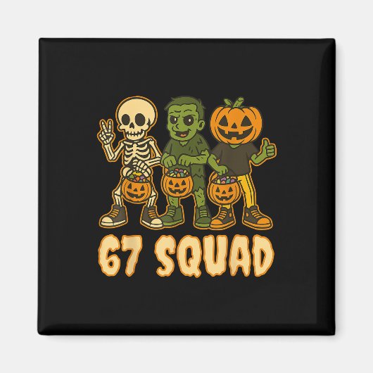 Six Seven 67 Squad Skeleton Pumpkin Halloween Boys Magneet (Voorkant)