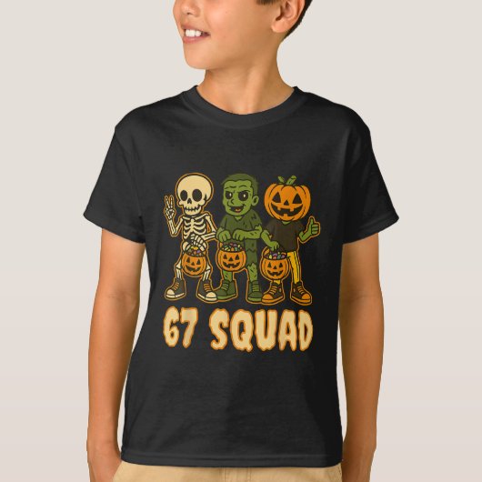 Six Seven 67 Squad Skeleton Pumpkin Halloween Boys T-shirt (Voorkant)