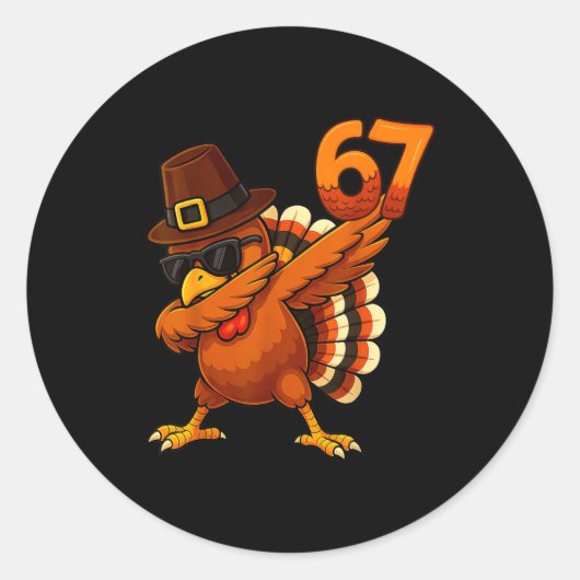 Six Seven 67 Thanksgiving Meme Funny Thankful Turk Ronde Sticker (Voorkant)