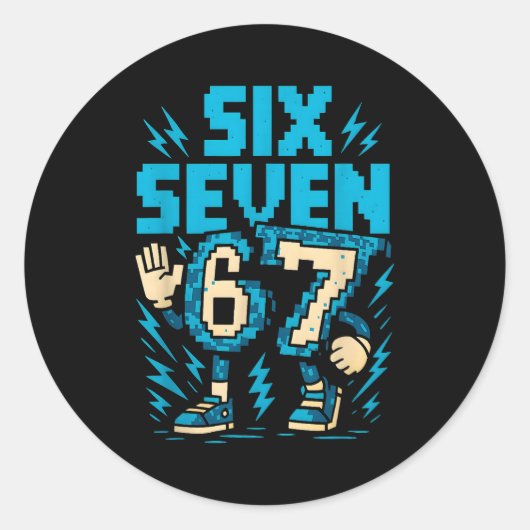 Six Seven 67 Xel Gamer Apparel Retro Block Style A Ronde Sticker (Voorkant)