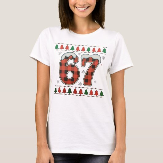 Six Seven 6 7 Buffalo Plaid Ugly Christmas Sweater T-shirt (Voorkant)