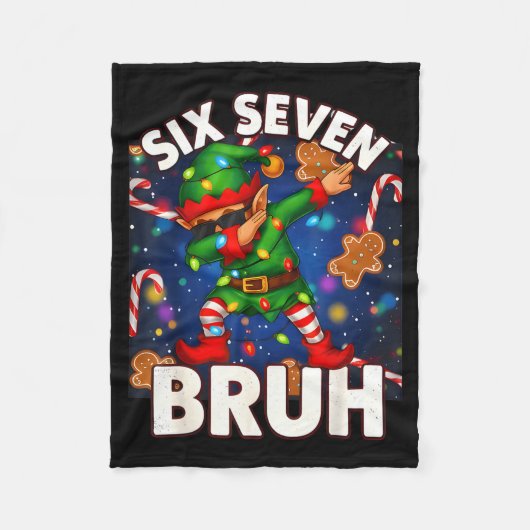 Six Seven 6 7 Funny Bruh Christmas Dabbing Elf Mat Fleece Deken (Voorkant)