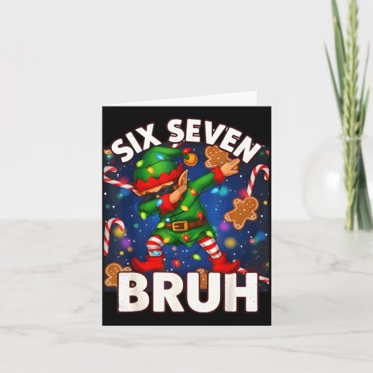 Six Seven 6 7 Funny Bruh Christmas Dabbing Elf Mat Kaart (Voorkant)