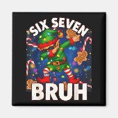 Six Seven 6 7 Funny Bruh Christmas Dabbing Elf Mat Magneet (Voorkant)