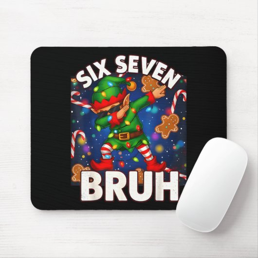 Six Seven 6 7 Funny Bruh Christmas Dabbing Elf Mat Muismat (Met muis)