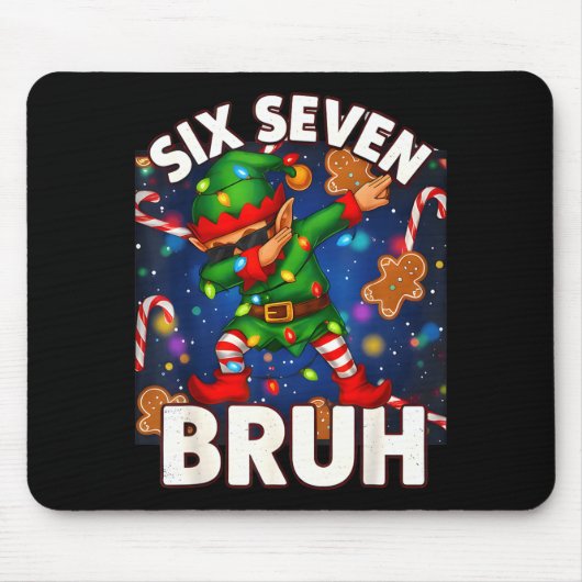 Six Seven 6 7 Funny Bruh Christmas Dabbing Elf Mat Muismat (Voorkant)