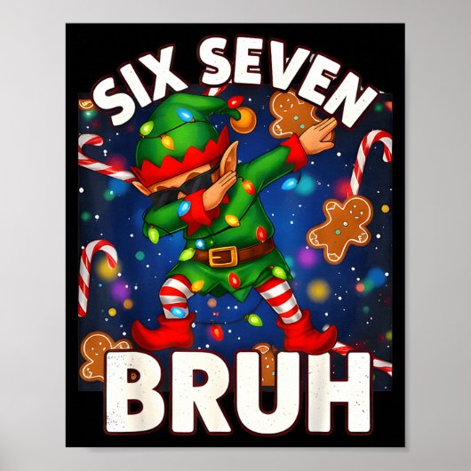 Six Seven 6 7 Funny Bruh Christmas Dabbing Elf Mat Poster (Voorkant)