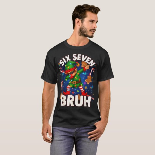 Six Seven 6 7 Funny Bruh Christmas Dabbing Elf Mat T-shirt (Voorkant volledig)