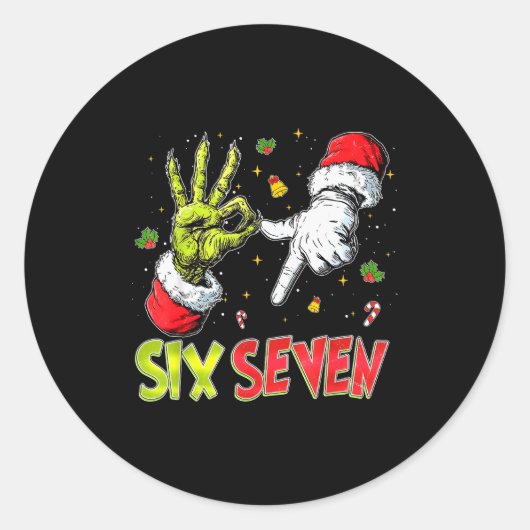 Six Seven 6 7 Gen Z Alpha Meme Slang Merry Christm Ronde Sticker (Voorkant)