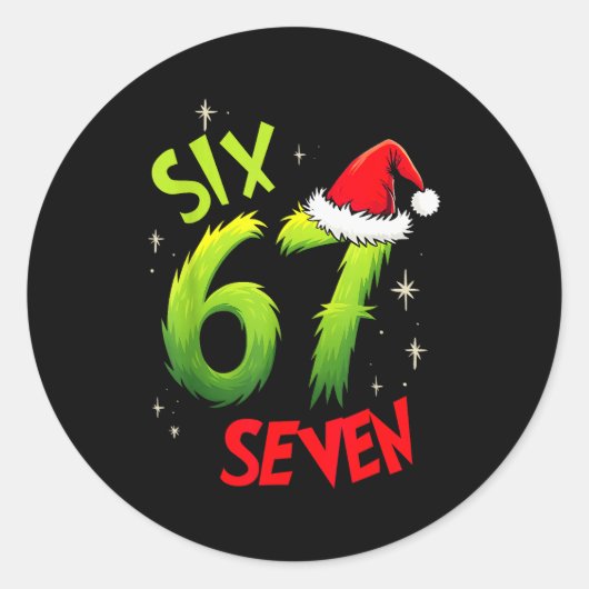 Six Seven 6 7 Gen Z Alpha Meme Slang Prettig Kerst Ronde Sticker (Voorkant)