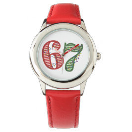 Six Seven 6 7 Green & Red Christmas Holiday Horloge