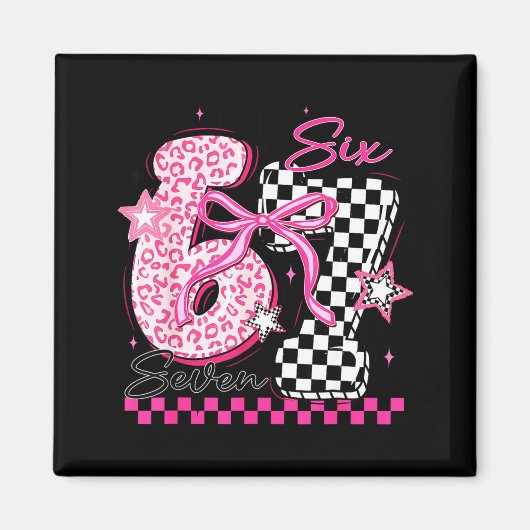 Six Seven 6 7 Leopard Checkered 67 Meme Teacher Wo Magneet (Voorkant)
