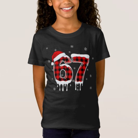 Six Seven 6 7 Meme Checkered Design with Santa Hat T-shirt (Voorkant)