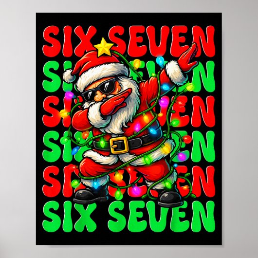 Six Seven 6 7 Meme Dabbing Kerstman Kerstmis 67 Pa Poster (Voorkant)