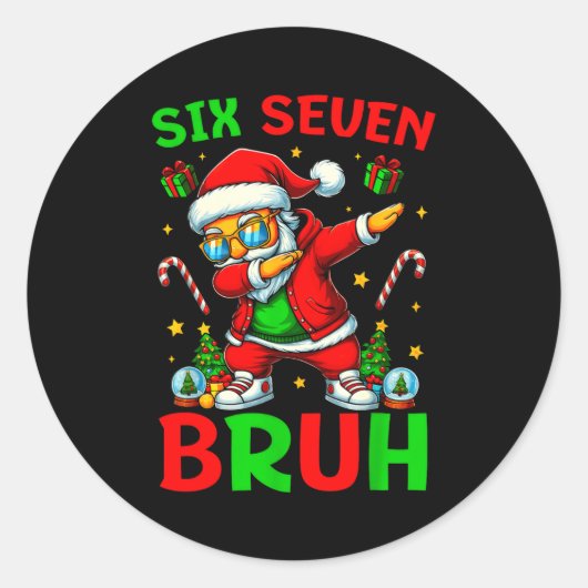 Six Seven 6 7 Meme Dabbing Santa Merry Christmas B Ronde Sticker (Voorkant)