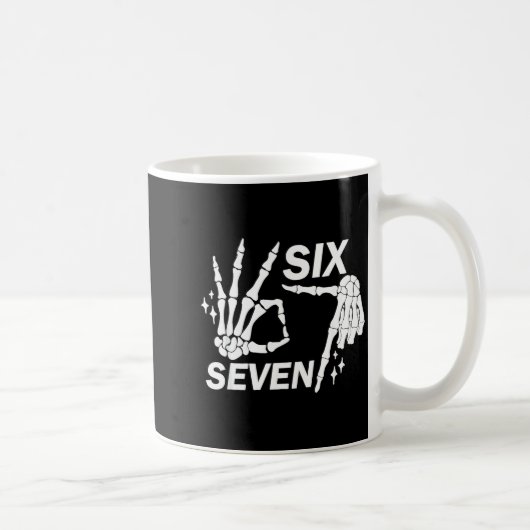 Six Seven 6 7 Meme Funny Skeleton Hands Sign Let's Koffiemok (Rechts)