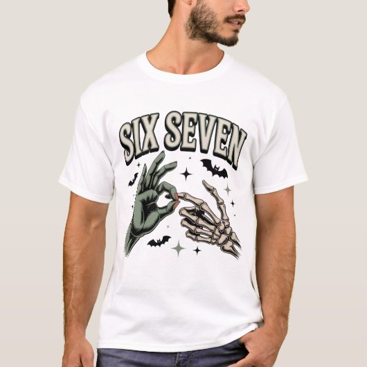 Six Seven 6 7 Meme Funny Witch Skeleton Hands T-shirt (Voorkant)