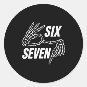 Six Seven 6 7 Meme Skelet Handen Teken Ronde Sticker