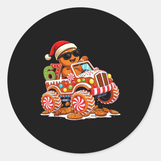Six Seven 6 7 Monster Truck Gingerbread Man Christ Ronde Sticker (Voorkant)