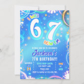 Six Seven 6 7 Neon Glow Groovy Space Boy Birthday Kaart (Voorkant)