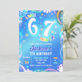 Six Seven 6 7 Neon Glow Groovy Space Boy Birthday Kaart (Staand voorkant)