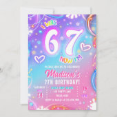 Six Seven 6 7 Neon Glow Retro Groovy Girl Birthday Kaart (Voorkant)
