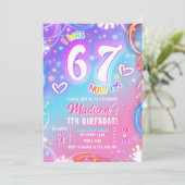 Six Seven 6 7 Neon Glow Retro Groovy Girl Birthday Kaart (Staand voorkant)