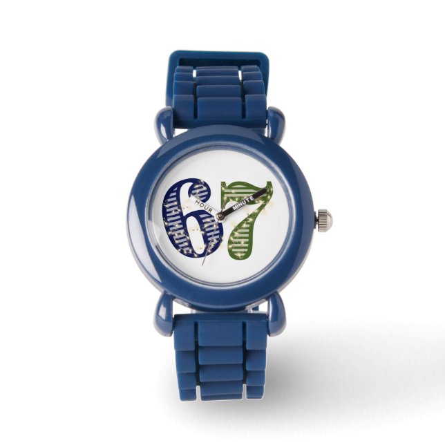 Six Seven 6 7 Trend Blue & Green Modern Horloge (Voorkant)