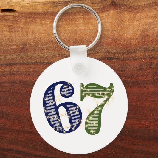 Six Seven 6 7 Trend Blue & Green Modern Sleutelhanger (Voorkant)